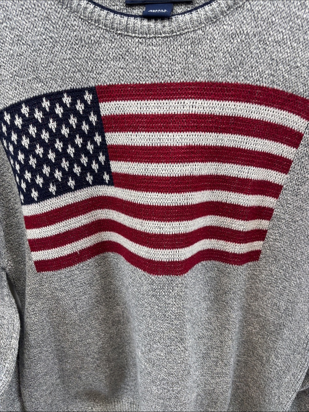 Roundtree & Yorke Vintage Preppy Gray Crewneck Sweater American Flag Knit - Picture 6 of 7